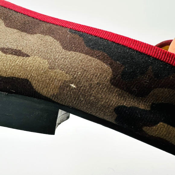 The Kooples Fabric Leather Loafer Womens 37 Green Camo Preppy Country Club Glam - Picture 10 of 11